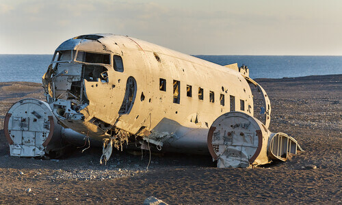 Aircraft fuselage on the ground after a plane crash.