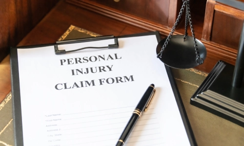 A photo of a personal injury claim form clipped securely on a file folder.